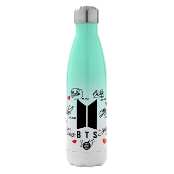 BTS signs, Metal mug thermos Green/White (Stainless steel), double wall, 500ml