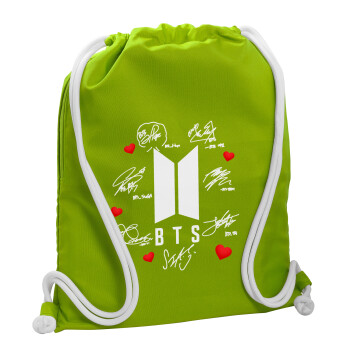 BTS signs, Τσάντα πλάτης πουγκί GYMBAG LIME GREEN, με τσέπη (40x48cm) & χονδρά κορδόνια