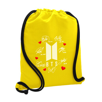 BTS signs, Τσάντα πλάτης πουγκί GYMBAG Κίτρινη, με τσέπη (40x48cm) & χονδρά κορδόνια