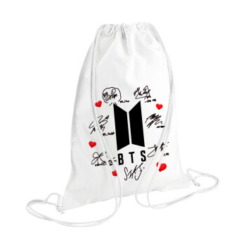 BTS signs, Τσάντα πλάτης πουγκί GYMBAG λευκή (28x40cm)