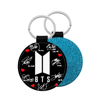 BTS signs, Μπρελόκ Δερματίνη, στρογγυλό ΜΠΛΕ (5cm)