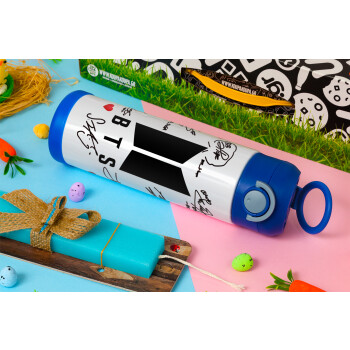 BTS signs, Easter candle, Childrens hot water bottle, stainless steel, with safety straw, BLUE (500ml)