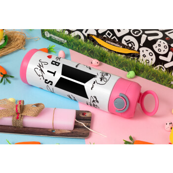 BTS signs, Easter candle, Childrens hot water bottle, stainless steel, with safety straw, PINK (500ml)