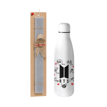 BTS signs, Easter Set, metallic stainless thermos bottle (500ml) & scented flat Easter candle (30cm) (GRAY)