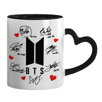 BTS signs, Mug heart black handle, ceramic, 330ml