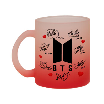 BTS signs, Κούπα γυάλινη δίχρωμη με βάση το κόκκινο ματ, 330ml