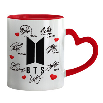 BTS signs, Mug heart red handle, ceramic, 330ml