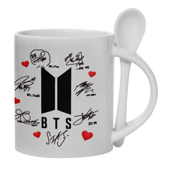 BTS signs, Ceramic coffee mug with Spoon, 330ml (1pcs)
