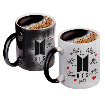 BTS signs, Color changing magic Mug, ceramic, 330ml when adding hot liquid inside, the black colour desappears (1 pcs)