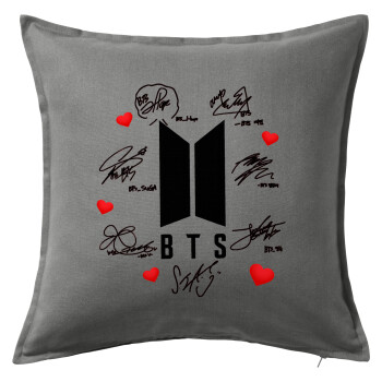 BTS signs, Μαξιλάρι καναπέ Γκρι 100% βαμβάκι, περιέχεται το γέμισμα (50x50cm)