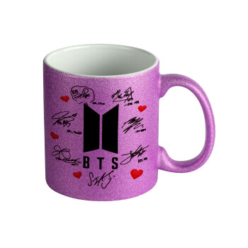 BTS signs, Κούπα Μωβ Glitter που γυαλίζει, κεραμική, 330ml