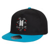 Child's Flat Snapback Hat, Black/Blue (100% COTTON, CHILD, UNISEX, ONE SIZE)
