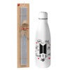 Easter Set, metallic stainless thermos bottle (500ml) & scented flat Easter candle (30cm) (GRAY)