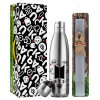 Easter Set, metallic stainless thermos flask (500ml) & scented flat Easter candle (30cm) (GRAY)