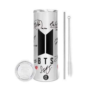 BTS signs, Eco friendly stainless steel tumbler 600ml, with metal straw & cleaning brush