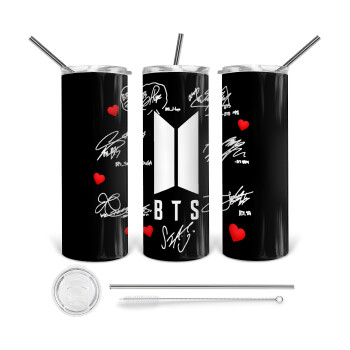 BTS signs, 360 Eco friendly stainless steel tumbler 600ml, with metal straw & cleaning brush