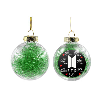BTS signs, Transparent Christmas tree ball ornament with green filling 8cm
