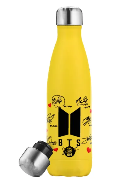BTS signs — Yellow Stainless Steel Metallic Thermos, double-walled, 500ml