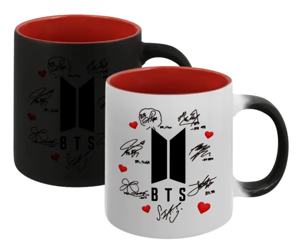 BTS signs — Magic mug with red interior, ceramic, 330ml, changes colour with hot drinks