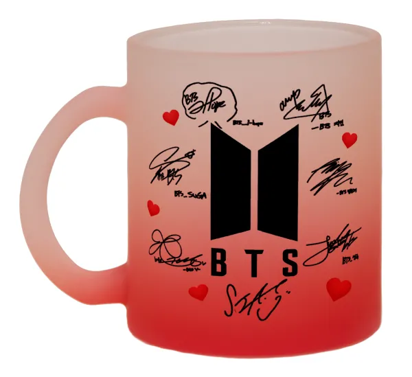 BTS signs — Κούπα γυάλινη δίχρωμη με βάση το κόκκινο ματ, 330ml