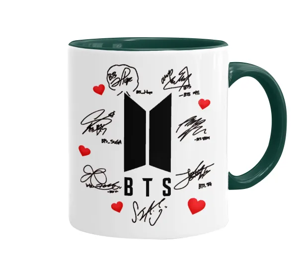 BTS signs — Κούπα χρωματιστή πράσινη, κεραμική, 330ml