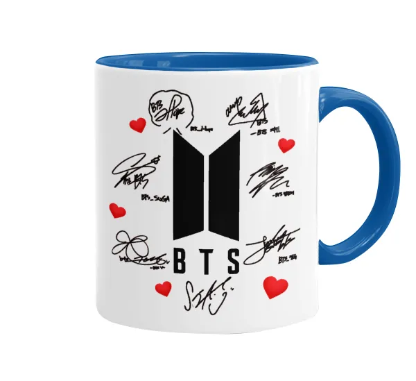BTS signs — Κούπα χρωματιστή μπλε, κεραμική, 330ml