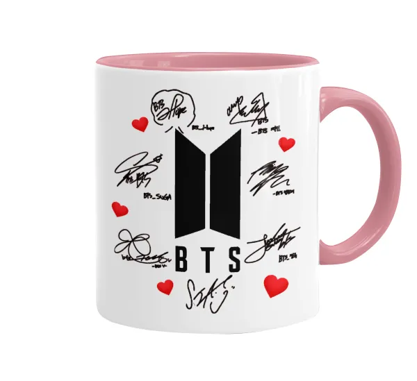 BTS signs — Κούπα χρωματιστή ροζ, κεραμική, 330ml