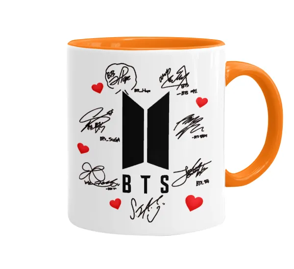 BTS signs — Κούπα χρωματιστή πορτοκαλί, κεραμική, 330ml