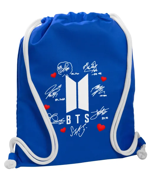 BTS signs — Τσάντα πλάτης πουγκί GYMBAG Μπλε, με τσέπη (40x48cm) & χονδρά κορδόνια
