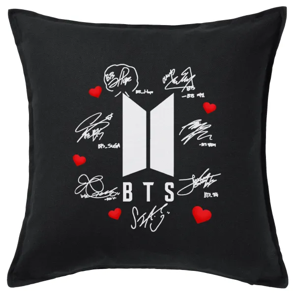 BTS signs — Μαξιλάρι καναπέ Μαύρο 100% βαμβάκι, περιέχεται το γέμισμα (50x50cm)