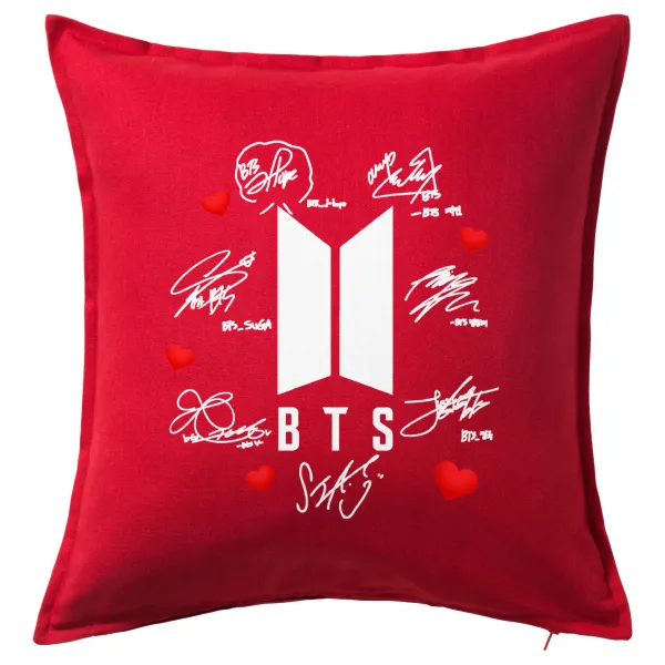 BTS signs — Μαξιλάρι καναπέ Κόκκινο 100% βαμβάκι, περιέχεται το γέμισμα (50x50cm)