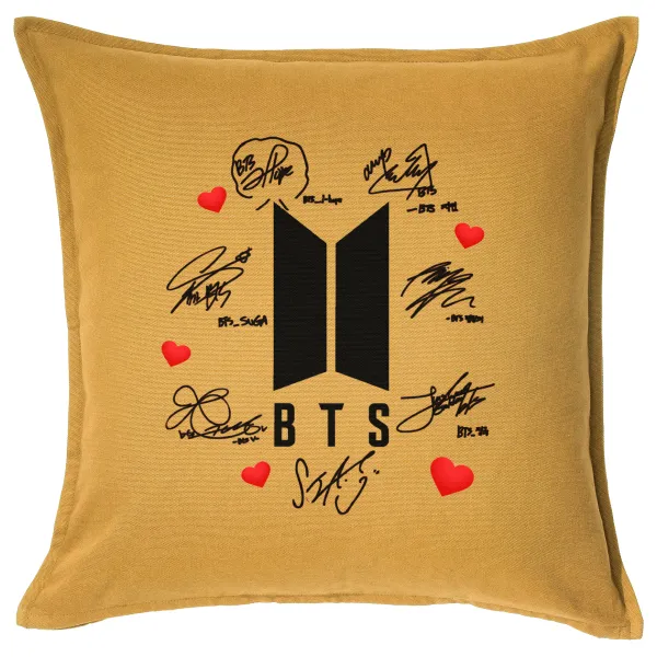 BTS signs — Μαξιλάρι καναπέ Κίτρινο 100% βαμβάκι, περιέχεται το γέμισμα (50x50cm)