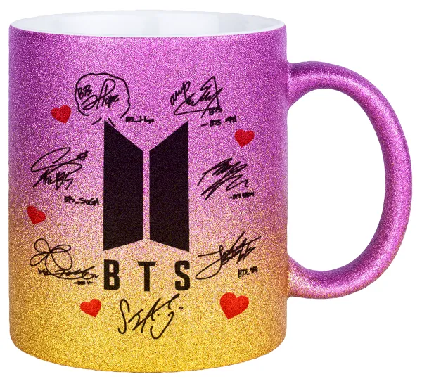 BTS signs — Κούπα Χρυσή/Ροζ Glitter, κεραμική, 330ml