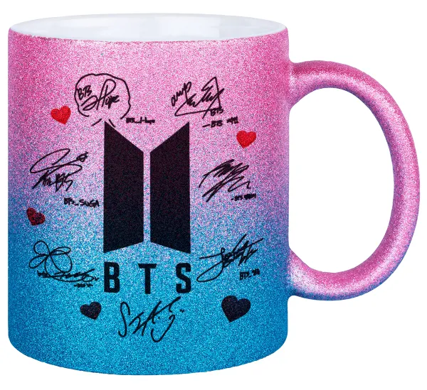 BTS signs — Κούπα Χρυσή/Μπλε Glitter, κεραμική, 330ml