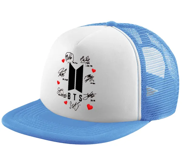 BTS signs — Καπέλο παιδικό Soft Trucker με Δίχτυ ΓΑΛΑΖΙΟ/ΛΕΥΚΟ (POLYESTER, ΠΑΙΔΙΚΟ, ONE SIZE)