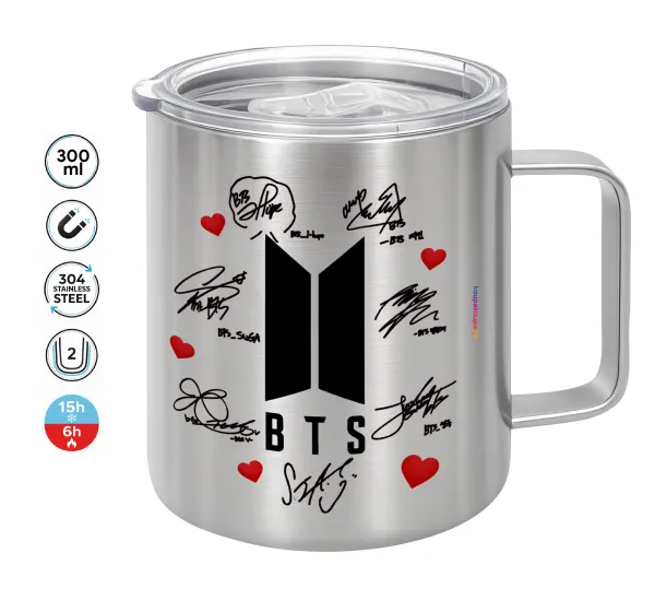 BTS signs — Double-walled stainless steel mug 300ml with temperature-retaining lid
