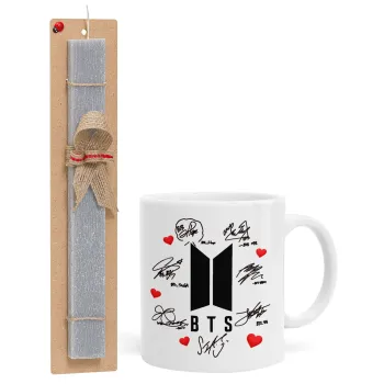 BTS signs, Πασχαλινή Λαμπάδα με Κούπα κεραμική (330ml) & κερί αρωματικό πλακέ (30cm) (ΓΚΡΙ)