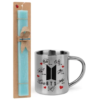BTS signs, Easter Set, metallic thermal cup (300ml) & aromatic flat Easter candle (30cm) (TURQUOISE)