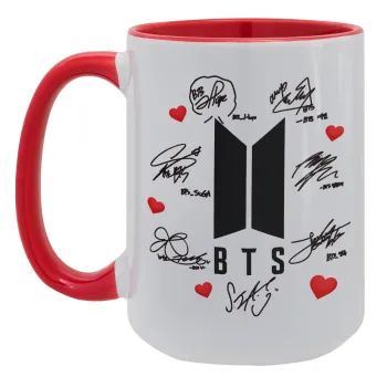 BTS signs, Κούπα Mega 15oz, κεραμική Κόκκινη, 450ml