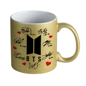 BTS signs, Κούπα Χρυσή Glitter που γυαλίζει, κεραμική, 330ml