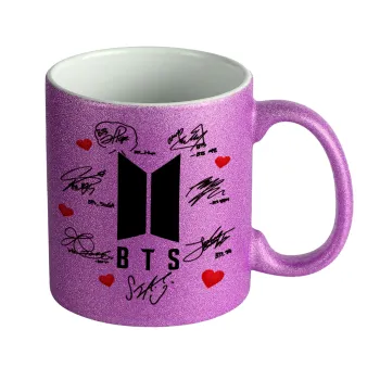 BTS signs, Κούπα Μωβ Glitter που γυαλίζει, κεραμική, 330ml