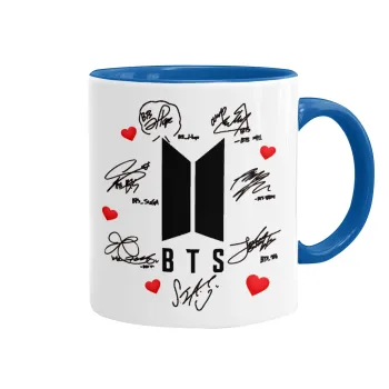 BTS signs, Κούπα χρωματιστή μπλε, κεραμική, 330ml