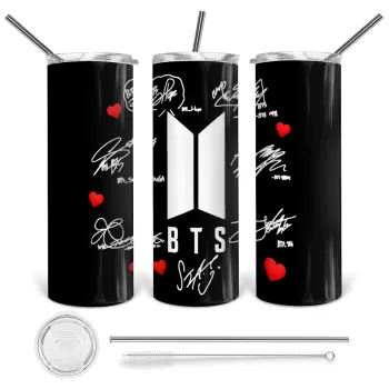 BTS signs, Tumbler stainless steel 600ml, with metal straw & cleaning brush