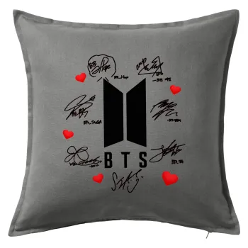 BTS signs, Μαξιλάρι καναπέ Γκρι 100% βαμβάκι, περιέχεται το γέμισμα (50x50cm)