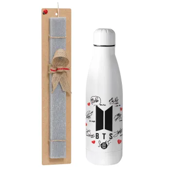 BTS signs, Easter Set, metallic stainless thermos bottle (500ml) & scented flat Easter candle (30cm) (GRAY)