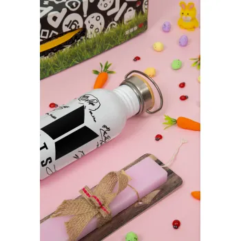 BTS signs, Πασχαλινή Λαμπάδα με παγούρι μεταλλικό (620ml, stainless steel) & κερί αρωματικό πλακέ (30cm) (ΡΟΖ)