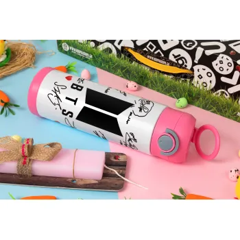 BTS signs, Easter candle, Childrens hot water bottle, stainless steel, with safety straw, PINK (500ml)