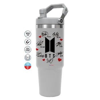 BTS signs, GREY color, 890ml (30oz) stainless Steel Tumbler with Handle