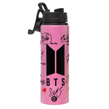BTS signs, Μεταλλικό παγούρι νερού με καπάκι ασφαλείας, αλουμινίου 850ml