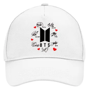 BTS signs, Καπέλο Ενηλίκων Baseball, Drill, Λευκό (100% ΒΑΜΒΑΚΕΡΟ, ΕΝΗΛΙΚΩΝ, UNISEX, ONE SIZE)